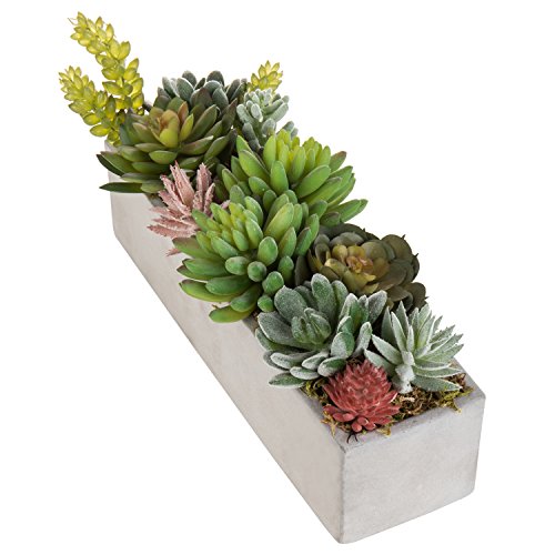 MyGift Faux Succulent Plant Arrangement in 12-Inch Gray Cement Pot - color: Gray Cement