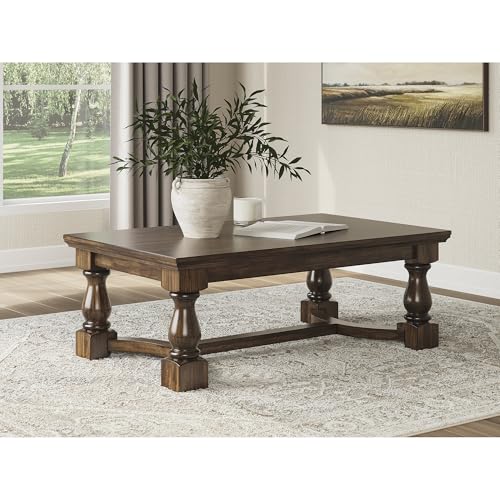 Signature Design by Ashley Sturlayne Transitional Coffee Table with Trestle Base, Dark Brown - color: Brown, style: Coffee Table