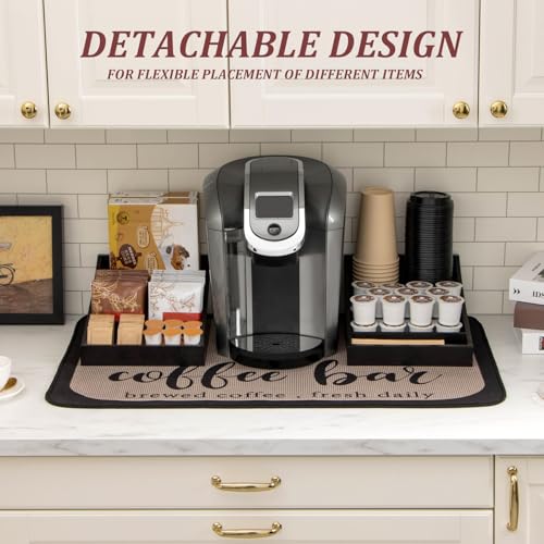 ANBOXIT Coffee Station Organizer for Countertop, Condiment Service Organizer, Coffee Bar Supplies Caddy for Home, Office and Breakroom - Wooden, Black, 9 Compartment, Two-in-One - size: Two-in-one (9 Compartment)