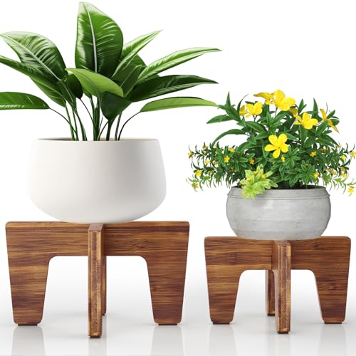 Plant Stand Indoor Outdoor, Plant Holder Sturdy Single Flower Pot Stand Planter Stand Stool Display Decorative for Desktop Counter Room (Brown 2 pack) - color: Brown 2 pack