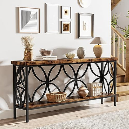 Tribesigns 70.9-Inch Narrow Sofa Table, Industrial Long Sofa Table Behind Couch, Entry Console Table with Storage for Entryway, Living Room, Foyer, Unique Design, Rustic Brown - color: Brown