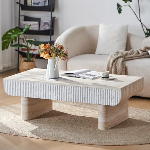 46.85" Faux Marble Coffee Table with Drawer Faux Travertine Pattern Rectangular Coffee Table for Living Room Wood Center Table Accent Tea Table for Apartment Office, Mars Pattern - color: Faux Marble-rectangular-46.85inch