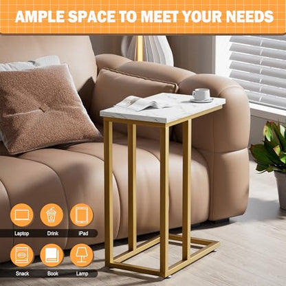 VECELO Universal C-Shaped Side Table, Multi-Functional Snack & TV Tray for Living Room, Bedroom, Gold (2 Set) - color: Gold, size: 2 Set