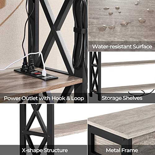 Topeakmart 40 Inch Console Table with 2 Outlets and 2 USB Ports, Extra Long Entryway Table with Drawer and X-Shaped Design, Narrow Sofa Table for Living Room and Hallway Gray - color: Grey, style: with Power Outlet