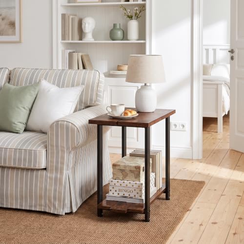 Transitional Narrow End Table, Rustic Brown | 2-Tier, Storage Shelves, Modern Farmhouse Industrial Nightstand, For Living Room, Bedroom, Small Spaces, Couch - color: Rustic Brown