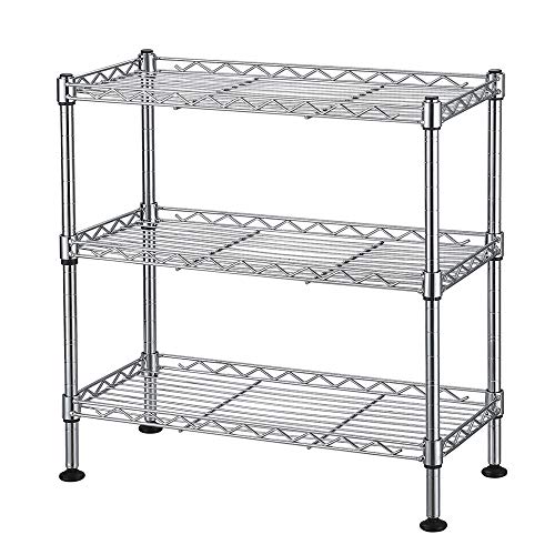 3-Tier Wire Shelving Unit, Chrome | Adjustable Steel Storage Rack, Leveling Feet, Freestanding Metal Shelves, for Kitchen Pantry Closet Laundry Garage - color: Chrome, 3 Tier-17.72"