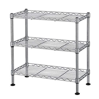 3-Tier Wire Shelving Unit, Chrome | Adjustable Steel Storage Rack, Leveling Feet, Freestanding Metal Shelves, for Kitchen Pantry Closet Laundry Garage - color: Chrome, 3 Tier-17.72"