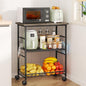 SWTYMIKI Rolling Kitchen Microwave Cart - 3 Tier Microwave Table Stand with Storage Basket and Hooks, Kitchen Utility Cart on Wheels, Coffee Cart Shelf Rack Organizer for Living Room Office, Balcony - color: Grey