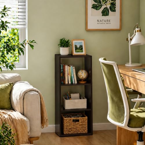 CTESNE【2026 Shelf with 3 Compartments with Tilt Protection + Reversible Shelf with Open Back, Multi-Layer and Multi-Grid Layout (Chocolate 11 inches) - color: Chocolate, size: 3 Cube 11in