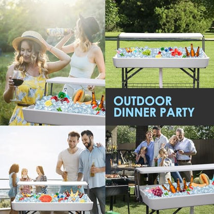 CDEN 4 ft ice Cooler Table, Outdoor Folding ice Table, Portable Cooler Table, ice Table, with Sink and Drain, with Removable Skirt (White) - size: WHITE