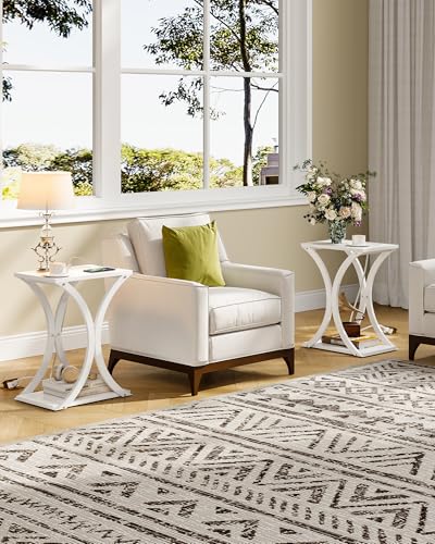 CHOEZON White End Table with Charging Station, 2-Tier Narrow Side Table, Nightstand with Storage Shelf, for Small Spaces, for Living Room, Bedroom, White TBZ20UWB - color: White