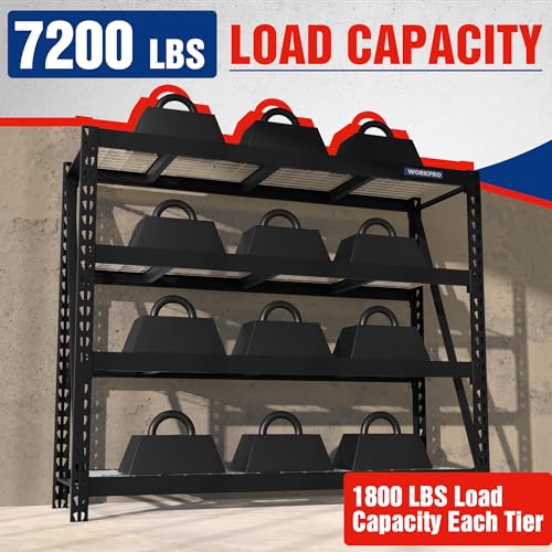 WORKPRO Heavy Duty Metal Garage Shelving, 68" W x 24" D x 65" H, 7200 LBS Load - color: Black, size: 68”W x 24”D x 65”H