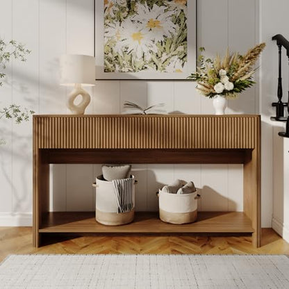 47.2" Fluted Entryway Table with Drawers, Entryway Console Table with Storage, Wooden Sofa Table, Modern Entry Table, Foyer Table for Hallway, Living Room (Walnut)