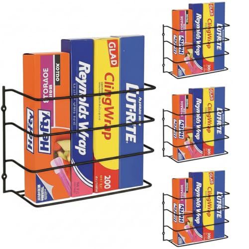Evelots Kitchen Wrap & Food Bag Organizer Basket, Wall or Cabinet Door Mount, 4-Pack - Black - color: Black, size: 4 Pack