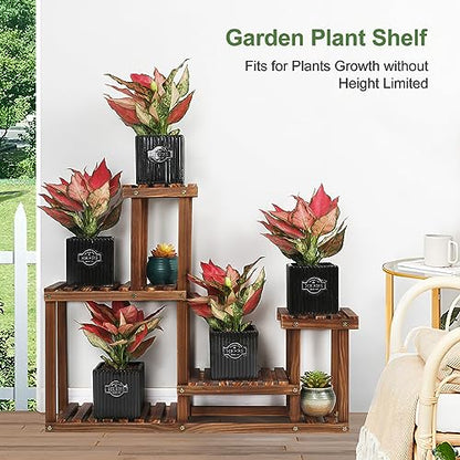 Pine Wood Plant Stand Indoor Outdoor Multi Layer Flower Shelf Rack Higher and Lower Plant Holder in Garden Balcony Patio Living Room (4 Tiers )