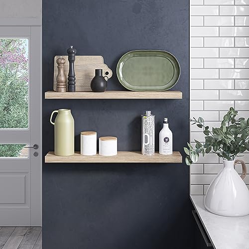 Ballucci Floating Shelves, 36" Wood Wall Shelf Set of 2, with Invisible Brackets for Bathroom, Living Room, Bedroom, Kitchen, Nursery, 6" Deep, Oak Finish - color: Natural Oak, size: 35.4 inches