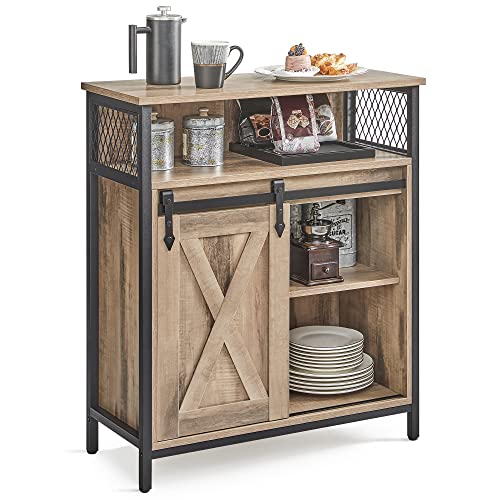 VASAGLE Buffet Cabinet, Coffee Bar Storage Cabinet, Sideboard with 1 Sliding Barn Door, Adjustable Shelves, 11.8 x 27.6 x 31.5 Inches, for Living Room, Camel Brown and Ink Black ULSC089B50 - color: Camel Brown + Ink Black, size: 11.8"D x 27.6"W x 31.5"H,