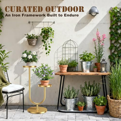 Matekxy U-Shape Metal Plant Stand Indoor Outdoor Stable Mid Century Flower Pot Feel Tool Holders Corner Tall Plant Shelves Planter Rack Display for Livingroom, Bedroom, Office - Gold