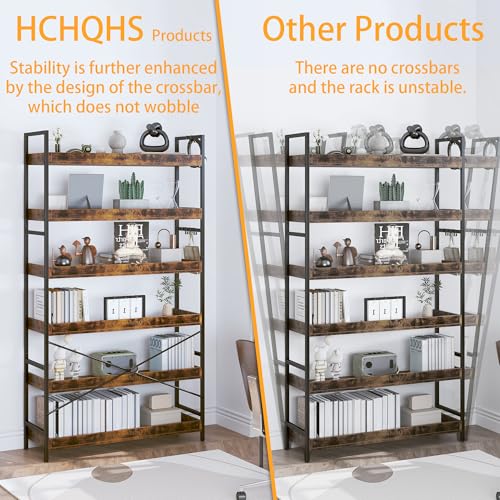 HCHQHS Bookshelf, Adjustable Industrial Bookcase, Vertical Tall Book Shelf, Wood and Black Metal Open Bookshelves for Home Office, Living Room, Bedroom (Rustic Brown, 6-Tier (31" W x 70" H)) - color: Rustic Brown, size: 6-Tier (31"W x 70"H)
