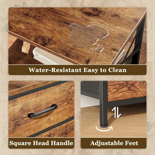 Huuger Nightstands Set of 2, Night Stand with Charger Station, 2 Drawer Side Table with Open Shelf, USB-C Port, End Table for Small Spaces, X Shaped Side Rail, Rustic Brown - color: Rustic Brown