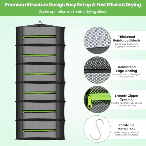 MEKOLIFE 6-Layer Herb Drying Rack with Collapsible Mesh Design | 23.62 Inch Hanging Drying Rack with Zipper and Garden Pruning Shears - Versatile Plant Drying Solution - size: 6 Layers