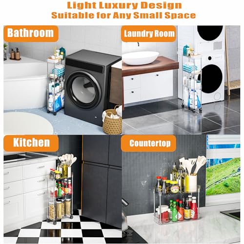 Clear 4 Tier Slim Rolling Storage Cart with Wheels,6.3″W Thin Shelf,Bathroom Storage Cabinet,Skinny Laundry Cart,Narrow Laundry Room Cart Between Washer and Dryer,Skinny Shelves for Small Space - style: 4 Tier
