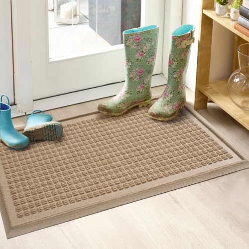 Boot Tray for Entryway, Non-Slip Shoe Tray Drying Mat, Waterproof Boot Mat for Muddy Boots, Heavy Duty Shoe Storage Trays, Indoor/Outdoor Use, 16x30 inches, Beige - color: Beige, size: 16" x 30"