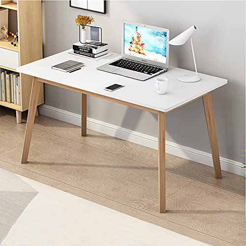 IOTXY Simple Wooden Writing Desk - Modern Minimalist Style PC Laptop Computer Workbench with Solid Wood Legs, 47" W Home Office Work Table for TV Stand Music Video Live Broadcast Workstation, White | Nordic Minimalist Style, MDF Tabletop, Solid Wood Legs,
