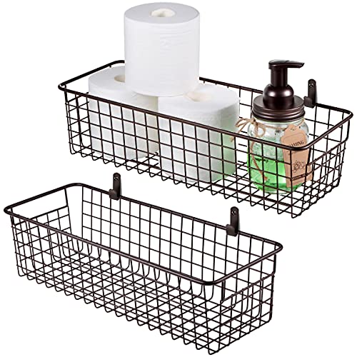 SheeChung Wire Storage Baskets, Metal Toilet Paper Basket Holder, Bronze | 2 Pack Large Hanging Basket, Farmhouse Decor Storage Organizer Bin for Bathroom, Kitchen, Cabinets, Pantry, Closets, Garage - color: Bronze, size: Large, 2 Pack