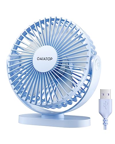Gaiatop USB Desk Fan, 5.5 Inch Small Quiet Powerful 3 Speeds 90° Rotate, Personal Mini Portable Desktop Table Fans, Cooling for Home Office Car Travel Indoor Outdoor Blue - color: Blue, size: Small