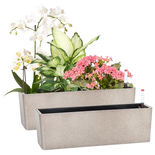Elongated Self Watering Planter Pots 2-Pack Window Box 5.5 x 16 inch Indoor Home Garden Modern Decorative Pot for All House Plants Flowers Herbs (Coffee,2) - color: Coffee(16''x 5.5'')