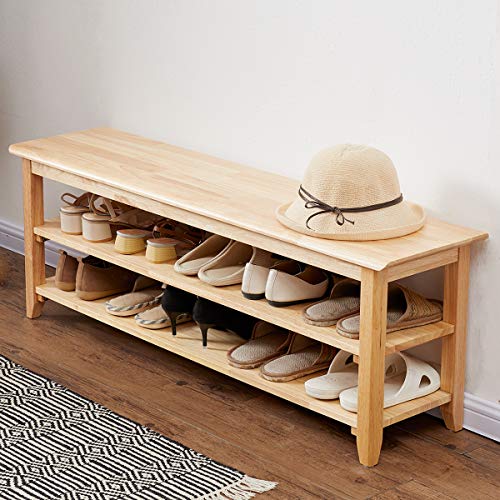XKZG Shoe Rack Bench Wooden Storage Bench Entryway Bench, Natural, 47.2" | Rubber wood, Shoe Bench for Entryway, Living Room, Bedroom, Balcony, 47.2"W x 11.8"D x 16.5"H - color: Natural, size: 47.2"