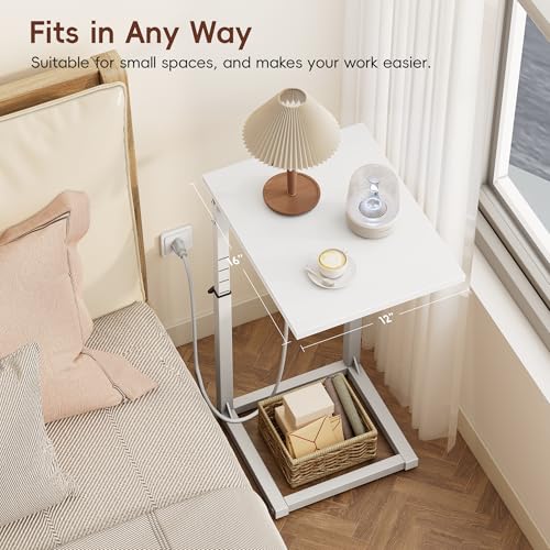 Vagusicc C Shaped End Table with Charging Station, C Table End Table Adjustable Height Sofa Table, Side Table for Couch, Couch Table that Slide Under, TV Tray Arm Table for Living Room,Bedroom, White - color: White, style: Charging Station