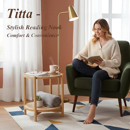 Tiita Rattan Nightstand Side Table, Bamboo Accent Bedside Tables, Glass Coffee Tables, Boho Wooden End Table with Storage for Small Space, Living Room and Bedroom - color: Coffee Table-glass