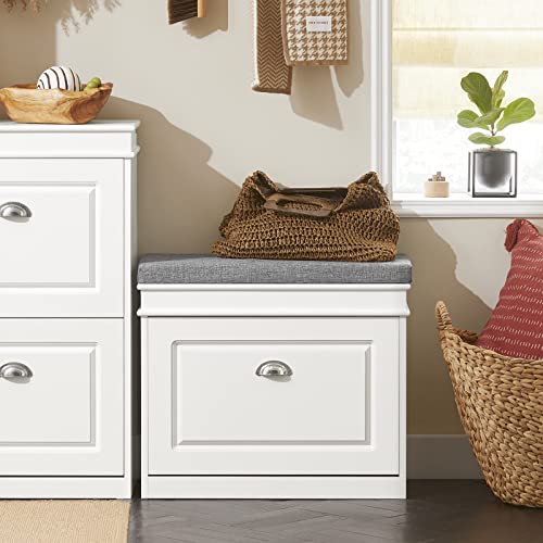 Haotian Small Shoe Cabinet for Entryway | Shoe Storage Bench with 1 Flip-Drawer and Seat Cushion, White, FSR82-K-W - color: White, size: 1 Drawer:24x9.4x20"