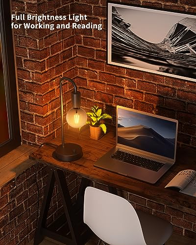 ONEWISH Industrial Table Lamp Set of 2, Fully Dimmable Beside Lamp with Gradient Black Art LED Bulb, Modern Nightstand Desk Lamps for Bedroom, Living Room, Office, Reading(Bulb Included) - color: Black 2 packs, size: Non-USB