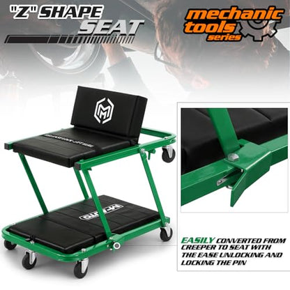 M-AUTO Heavy-Duty Convertible Mechanic Creeper, 48" Padded Adjustable Headrest Roller Garage Chair with 7 Swivel Casters for Washing, Detailing, Maintenance, Green - color: Green, size: 48"