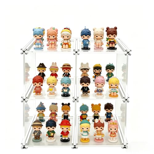 Open-Front Acrylic Desktop Display Case with Sturdy Aluminum Frame, Easy-Access Modular Clear Showcase with Removable Dividers, Transparent Organizer Rack for Perfume, Blind Boxes & Figures (4-Cube) - size: 4-Cube