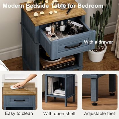 Blue Nightstand,Small Night Stand, Farmhouse Night Stands with drawers | Blue End Table Living Room,Wooden Night Stand,Blue Bedside Table,Wooden Nightstand,Farmhouse Side Table with Drawer LET512LR - color: Blue