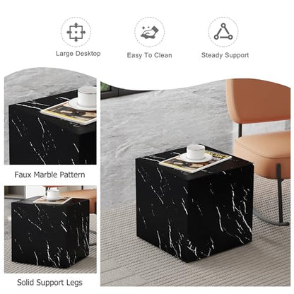 15.7" H Square Compact Coffee Table,Small Cube End Table,Modern Side Table with Stylish Faux Marble Pattern,Minimalist Accent Table for Living Room,Office,Apartment,Nightstand(Black,15.7") - color: Black,15.7"h
