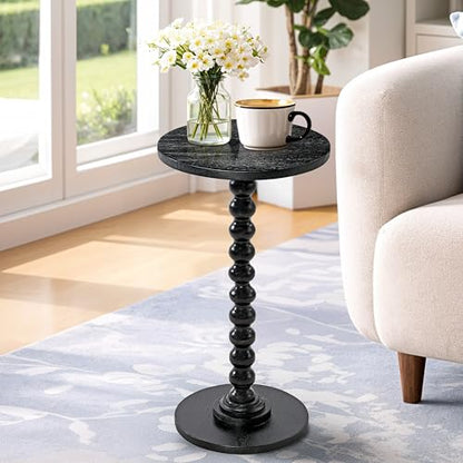 Solid Wood Round Side Table for Living Room, Bedroom and Office — Handcrafted 22-Inch End Table, Bedside Nightstand, Accent Table for Small Spaces with Tool-Free Assembly- Charcoal Gray - color: Charcoal Gray