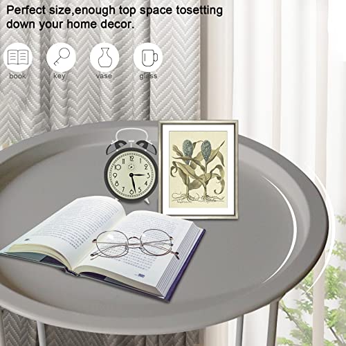 Garden 4 you End Table Metal Side Table Grey Round Folding Tray Cyan Sofa Small Accent Fold-able Table, Round End Table Tray, Next to Sofa Table, Snack Table for Living Room and Bed Room - color: Grey