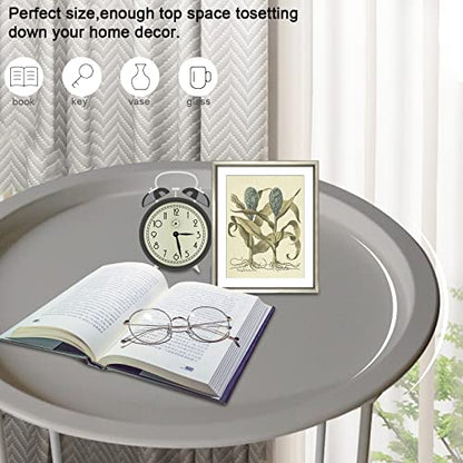 Garden 4 you End Table Metal Side Table Grey Round Folding Tray Cyan Sofa Small Accent Fold-able Table, Round End Table Tray, Next to Sofa Table, Snack Table for Living Room and Bed Room - color: Grey