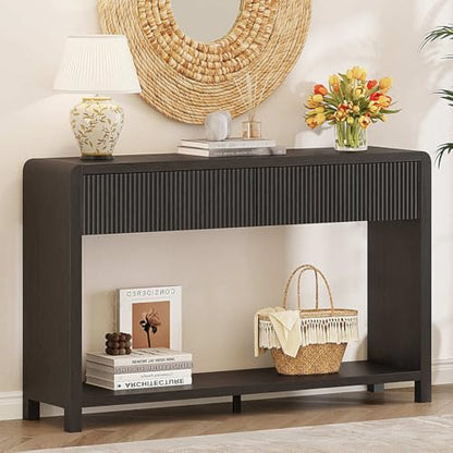 FATORRI Console Table for Entryway, 47.2 inch Modern Sofa Table with 2 Drawers for Living Room, Wood Hallway Tables and Couch Tables Behind Sofa, Black - color: Black