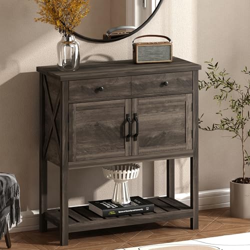 ChooChoo Farmhouse Console Table, Entryway Table with Storage Shelf, Coffee Bar Cabinet, Narrow Buffet Sideboard for Kitchen, Hallway, Living Room, Ash Gray - color: Ash Gray