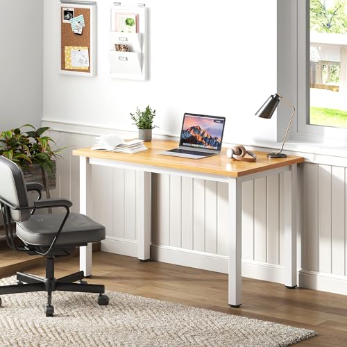 Need Small Computer Desk, 31.5 Inch Sturdy Writing Table, Narrow, Teak | White Metal Frame, Dorms & Bedrooms, Teens Study Table, Home Office, Adjustable Feet, Water-Resistant, Easy Assembly - color: Teak & White, size: 31.5 inches
