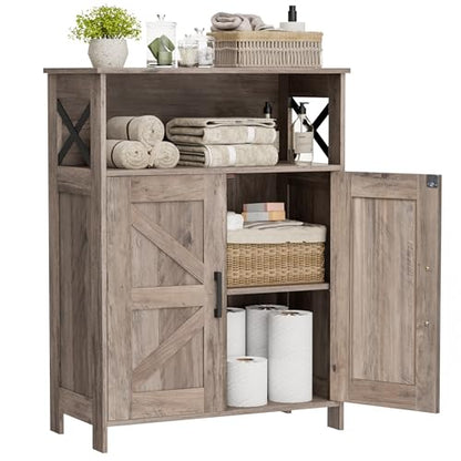 Homhedy Farmhouse Bathroom Storage Cabinet with 2 Doors, Toilet Paper Cabinet with Adjustable Shelf, Small Bathroom Cabinet for Kitchen/Laundry/Living Room, 11.8 x 23.6 x 31.5 Inches, Greige - color: Greige