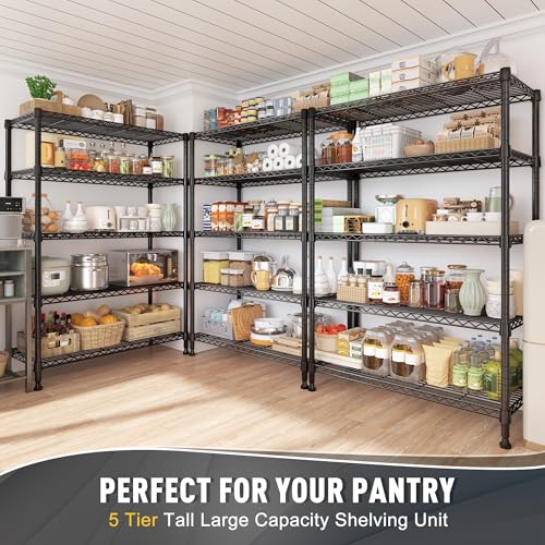 REIBII 5-Tire Storage Shelves, Wire Shelving Load 1000LBS Metal Shelves for Storage Adjustable Garage Shelving Unit Wire Shelf Rack Kitchen Storage Rack Pantry Shelves 31.5''W x 15.7'' D x 71''H - size: 5 Tier-15.7"D x 31.5"W x 71"H