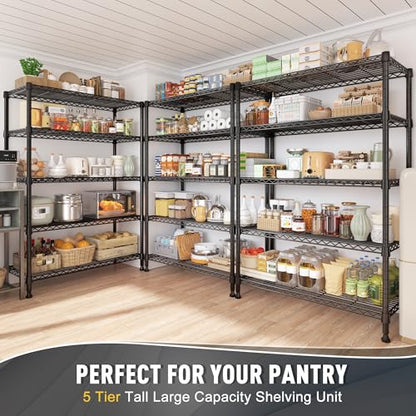REIBII 5-Tire Storage Shelves, Wire Shelving Load 1000LBS Metal Shelves for Storage Adjustable Garage Shelving Unit Wire Shelf Rack Kitchen Storage Rack Pantry Shelves 31.5''W x 15.7'' D x 71''H - size: 5 Tier-15.7"D x 31.5"W x 71"H