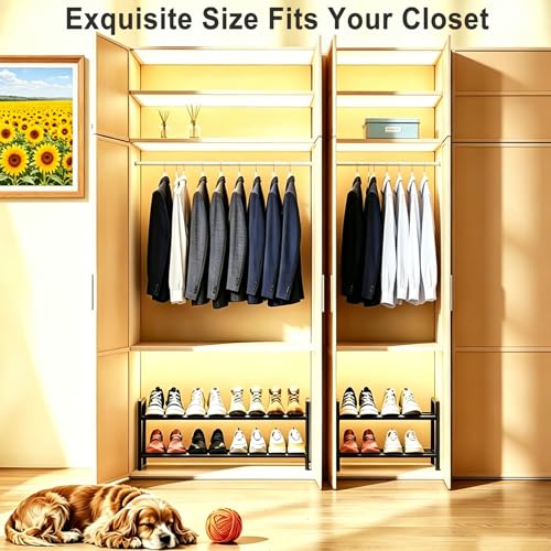 Expandable 2-Tier Metal Shoe Rack, Black Freestanding Storage Organizer | Telescopic, Adjustable, 40 lbs total load, Rust-proof metal, Quick Assembly for entryway closet Small Spaces - size: 2 Tier